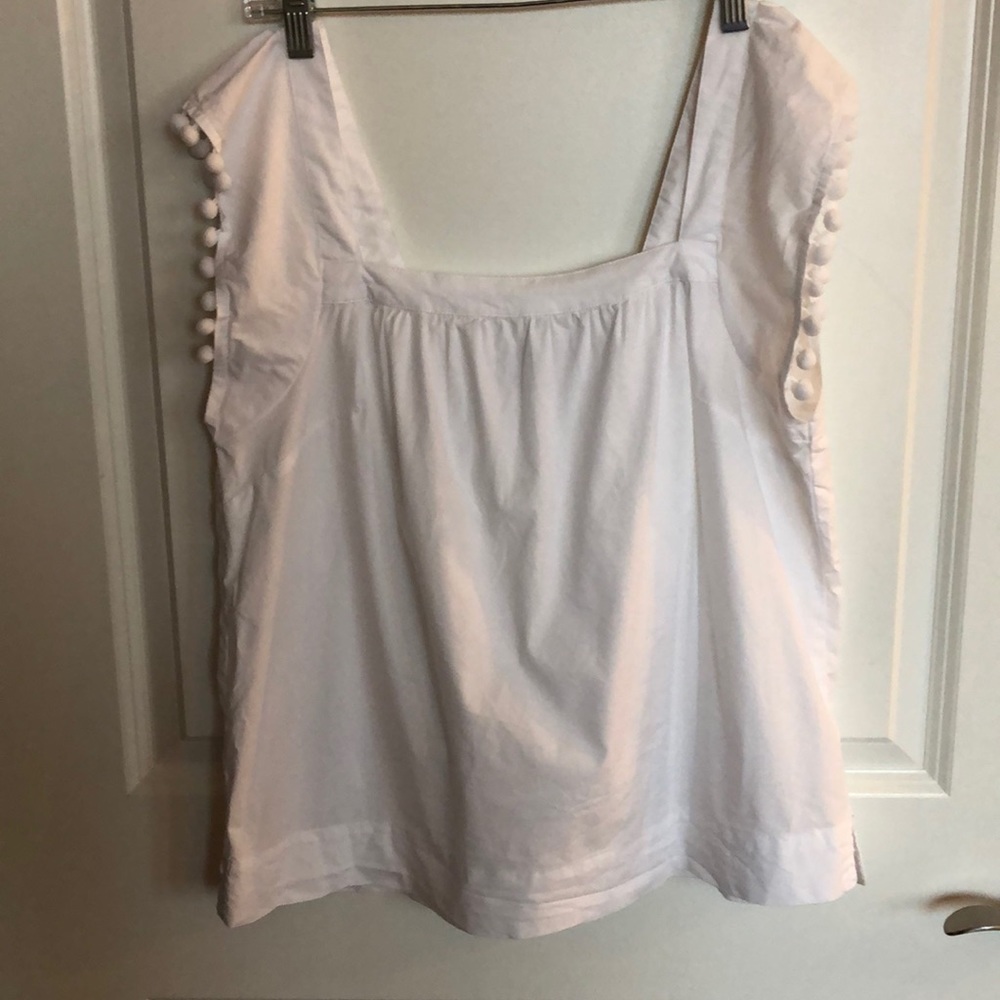 White J. Crew Factory Blouse with Pom Pom detail